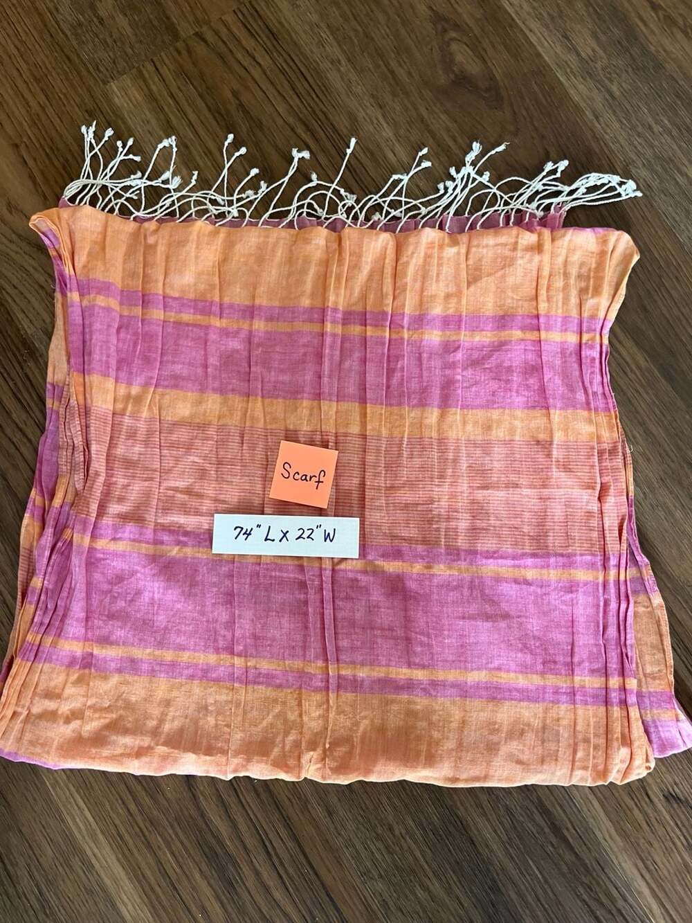 J.Crew Pink Orange Striped Tassel Scarf Lightweight Preppy Wrap Shawl